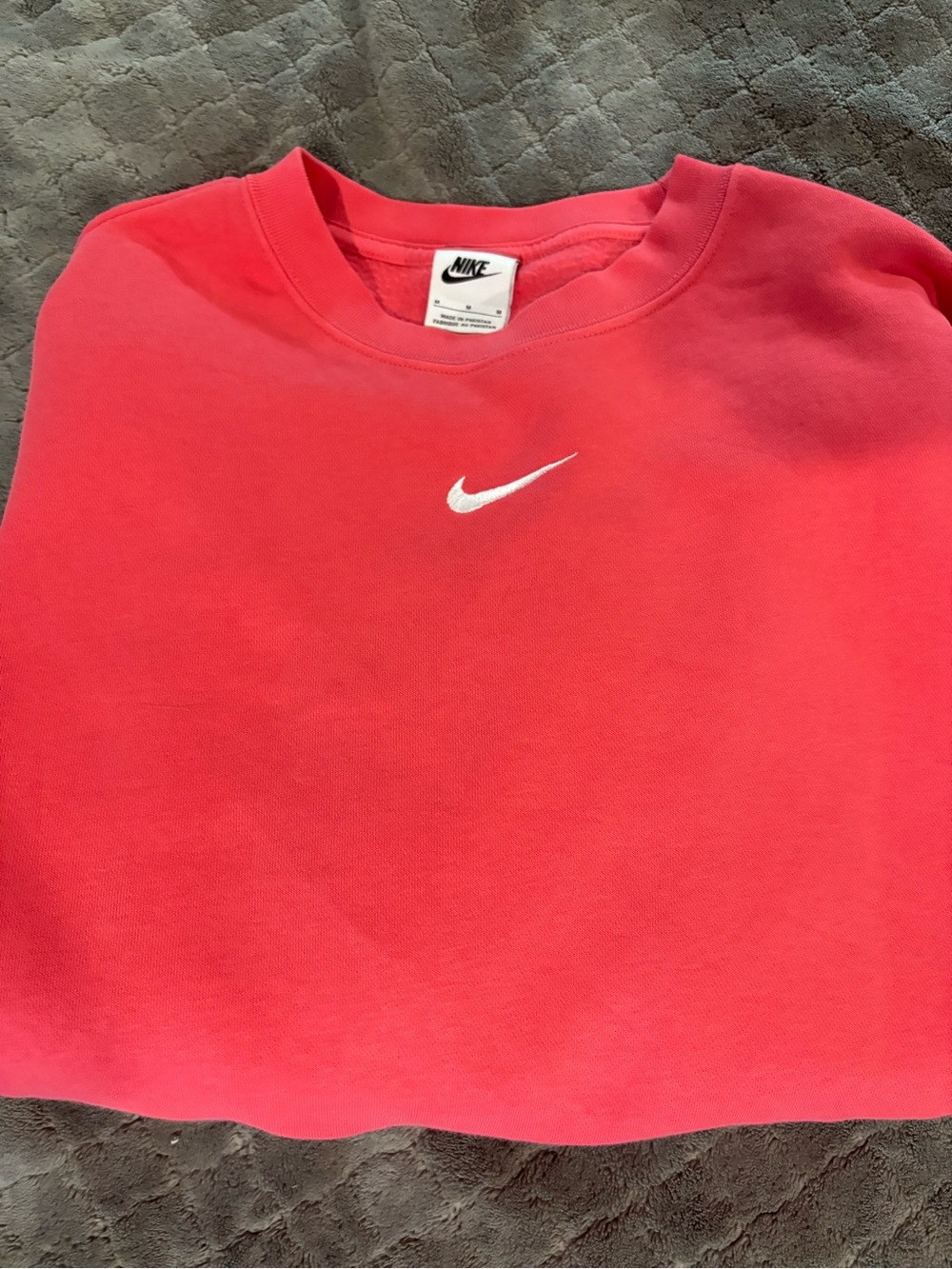 Nike Bright coral Crew Sweatshirt with White Swoosh relaxed fit slightly cropped